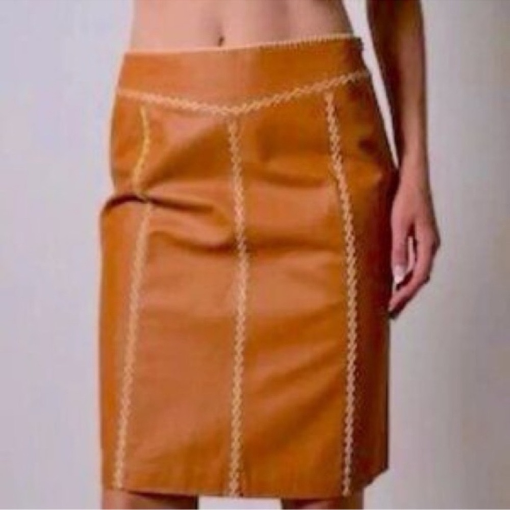 Gap VTG Archive Y2K khaki leather mini pencil skirt stitched Cowgirl Retro Sz 2